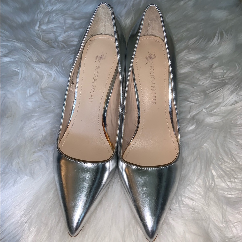 Boston Proper Metallic Silver Pointed Heel
